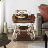 End table, marble paper top, MDF with brich middle shelf, powder coat finish metal legs. W1708135330