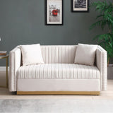 Contemporary Vertical Channel Tufted Velvet Sofa Loveseat Modern Upholstered 2 Seater Couch for W1117P147302