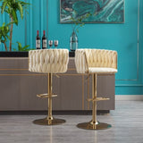 Set of 2 Bar Stools,with Chrome Footrest and Base Swivel Height Adjustable Mechanical Lifting Velvet W124956157