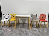 5 Piece Kiddy Table and Chair Set , Kids Wood Table with 4 Chairs Set Cartoon Animals W80860280