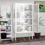 ZUN Double Glass Door Storage Cabinet with Adjustable Shelves and Feet Cold-Rolled Steel Sideboard W1673105925