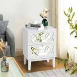 2pcs 45*30*60cm MDF Spray Paint, Smoked Mirror, Two-Drawn Carving, Bedside Table, White 22300733