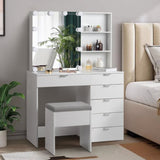 ZUN FCH Particleboard Triamine Veneer 6 Pumps 2 Shelves Mirror Cabinet 3 Tone Light Bulbs Dressing Table 22107168