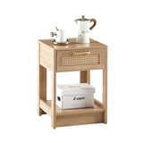 15.75" Rattan End table with drawer, Modern nightstand, side table for living room, bedroom,natural W126573115