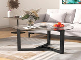 ON-TREND Round Glass Coffee Table Modern Cocktail Table Easy Assembly with Tempered Glass Top & WF293702AAB
