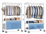 Heavy Duty Rolling Garment Rack, 3 Tiers Adjustable Wire Shelving Clothes Rack with Rods and Side 35763212