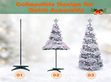 7FT Pre-Lit Snow Flocked Pop Up Christmas Tree with 180 Warm White LED Lights, Decorated with Star 62051847