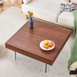 ZUN Walnut Colored Square MDF Coffee Table - 31.5"x31.5" with Tempered Glass Legs.Density Board W1151P233512