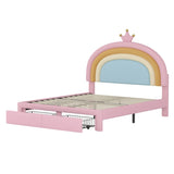 Full Size Upholstered Rainbow Design Bed, Velvet Princess Platform Bed with Storage Drawer, No N733P234609H