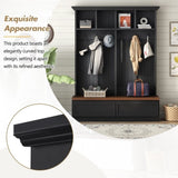 Farmhouse 4-in-1 Hall Tree with Wood Grain Bench, Mudroom Versatile Coat Rack with N721P205660B