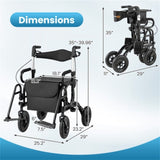 New 2-in-1 Foldable Rollator Walker with 9 Inch Pneumatic Tires -Black 44160784