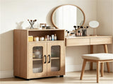 Natural Modern Engineered Wood Bathroom with Open Compartment, Anti-Toppling Tall Storage 43957828