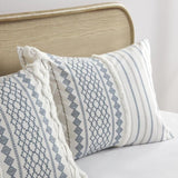 Cotton Printed Comforter Set with Chenille White/Navy Full/Queen B035128793