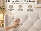 King Size Upholstered Platform Bed Frame with Velvet Tufted Headboard, Heavy Duty Metal Slats W636P557212