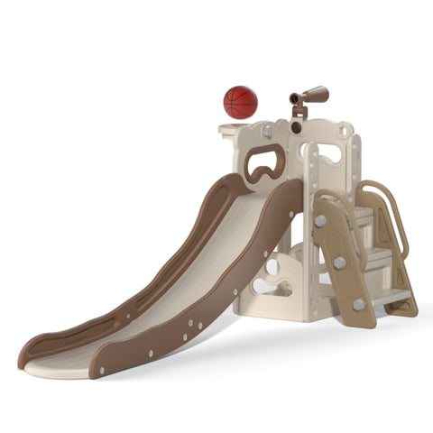 ZUN 5 In 1 Kids Slide and Climber Playset, Freestanding Toddler Playground with Basketball Hoop, W2181139406