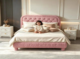 Queen Size Upholstered Platform Bed Frame with 46" Tufted Boucle Headboard, Solid Wood Slat Support, 28845072