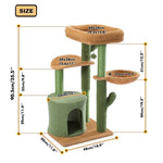 ZUN Cactus Cat Tree Cat Tower with Sisal Covered Scratching Post, Cozy Condo, Plush Perches and Fluffy 93247813