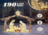 6ft Brown Roof 190LED Lights Nativity Scene Garden Jesus Decoration 09152925