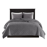 3 Piece Velvet Quilt Set Grey Full/Queen B03597475