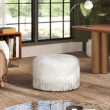 Yolanda 24" Round Upholstered Accent Ottoman, Almond White Chenille B2719P280167