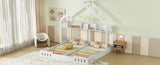 Wood Twin Size House Platform Beds,Two Shared Beds with Shelves and Guardrail, Creamy White WF310564AAA