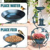 ZUN 37.8 inch Bird Bath and Solar Bird Feeders Combo with Flower Planter Pedestal, Weather Resistant 30522581