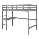 ZUN Twin Loft Pine Wood Bed with built-in desk, Safety Guardrails, Ladder,Grey 21086024