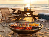 30 Inch Round Cooking Grate Heavy Duty Steel Campfire Grill Grid with Handle and Support X Wire 96361136