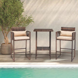 ZUN Outdoor 3 Piece Patio Bar Set, Bar Height Bistro Table Set for 2 People, High Top Wicker Bar Stools 64034350