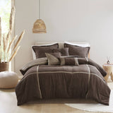 7 Piece Micro Corduroy Comforter Set Brown Queen B035P266664
