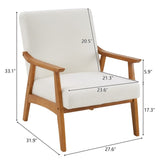 Solid Wood Armrest Teddy Velvet Simple Single Indoor Lounge Chair Backrest Creamy-White 76732988