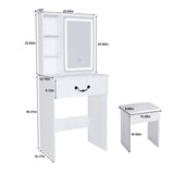 Modern Mini Dressing Table with LED-lit Mirror & Hidden Storage,Includes Padded Stool,Adjustable 71257421
