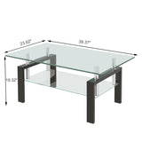 ZUN Transparent Tempered Glass Coffee Table, 2 Layer Storage Tea Table, Clear Center Table W327P202025