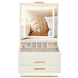 Elegant LED Jewelry Box with 3-Color Mirror Light & Ambient Glow White Cabinet & Pink Velvet 30731436