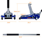 Low level steel vehicle floor standing hydraulic jack with dual piston rapid lift pump, capacity of 06381776