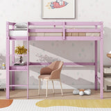 ZUN Twin High Loft Bed, Rubber Wood Loft Bed with Safety Guardrail, built-in desk, ladder,Pink W504P206981