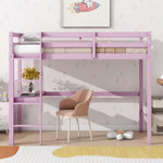 ZUN Twin High Loft Bed, Rubber Wood Loft Bed with Safety Guardrail, built-in desk, ladder,Pink 87235573