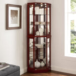 ZUN 6 Shelf Corner Curio Display Cabinet with Lights, Mirrors and Adjustable Shelves, Cherry 99490585