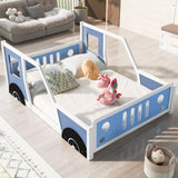 Full Size Classic Car-Shaped Platform Bed with Wheels,Blue WF306743AAC