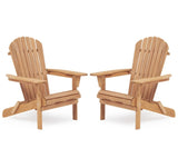 ZUN Wooden Outdoor Folding Adirondack Chair Set of 2 Wood Lounge Patio Chair for Garden,Garden, Lawn, W139058473