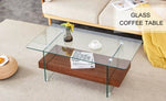 ZUN 43.3 Inch Modern Two-Tier Coffee Table - An Elegant Combination of Clear Glass and Dark Wood Texture W2920P226069