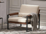 Single Iron Frame Chair Soft Cover Beige Brown Honeycomb Leather Armrest Frame Indoor Leisure Chair 76471103