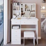 37" Middle Size Left Drawer Desktop Vanity Table Cushioned Stool, Extra Large Right sliding W3258P293194