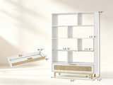 White Rattan Drawer Bookcase 8 Open Cubbies, Freestanding Engineered Wood Storage Display Shelf 16893982