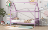 Twin House Bed with Headboard and Footboard, Twin Rubber Wood Bed with House Frame,Pink W504P225964