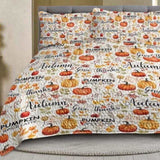 Pumpkin Autumn Leaves Design Quilt Set 3 Pieces King Size All Seasons Bedding Quilt Bed Set with 2 77943134