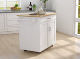 Kitchen island rolling trolley cart with Adjustable Shelves and towel rack rubber wood table top W28235386