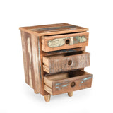 End Table Recycled Wood Nightstand, Side Table with 3 Drawers, Vintage Natural Bedside Table for N779P221145N