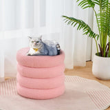 Round Storage Ottoman, Modern Sherpa Footstool, Teddy Vanity Stool with Flip-Top Tray, Makeup Chair 79606921