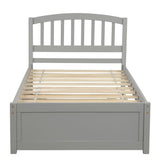 Twin size Platform Bed Wood Bed Frame with Trundle, Gray WF194302AAE